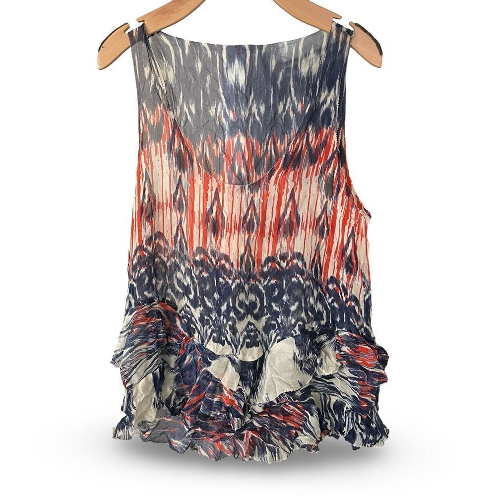 Joie 100% silk chiffon ikat tank top size Small tiered ruffle hem